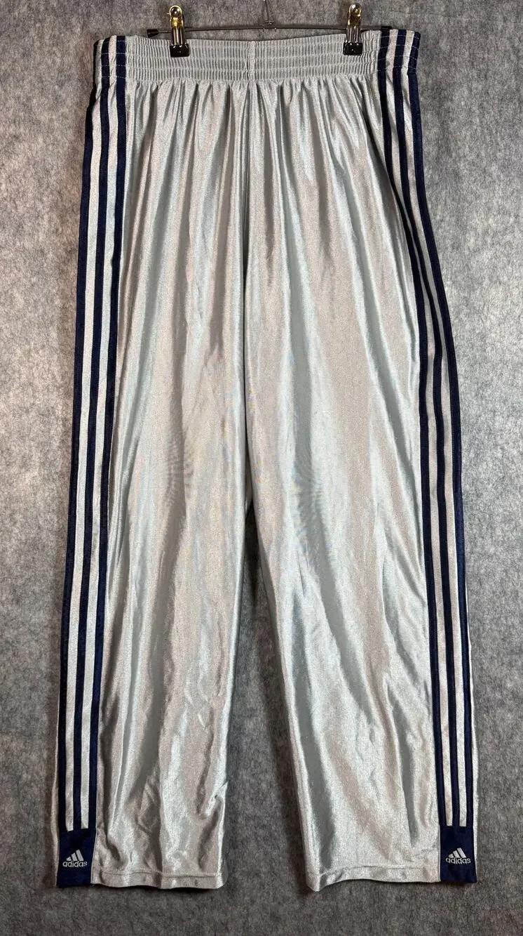 Vintage Adidas Break Away Pants Mens Medium Shiny Silver Blue Baggy Y2K